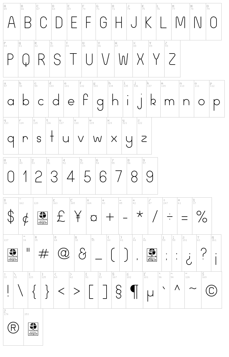 Wida Round font map